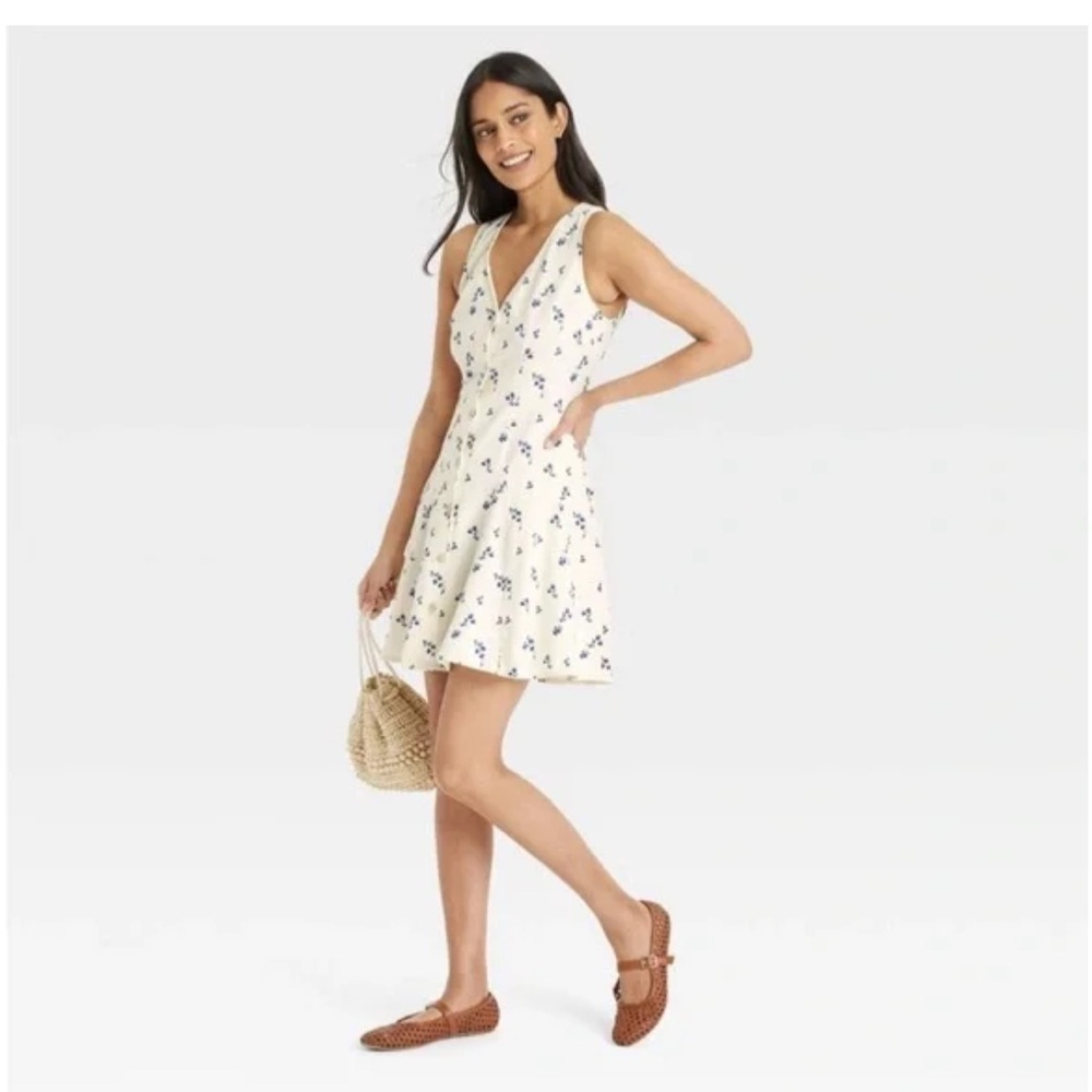 Universal Threads Cream Floral Button-Front Godet mini A-Line Dress |M|